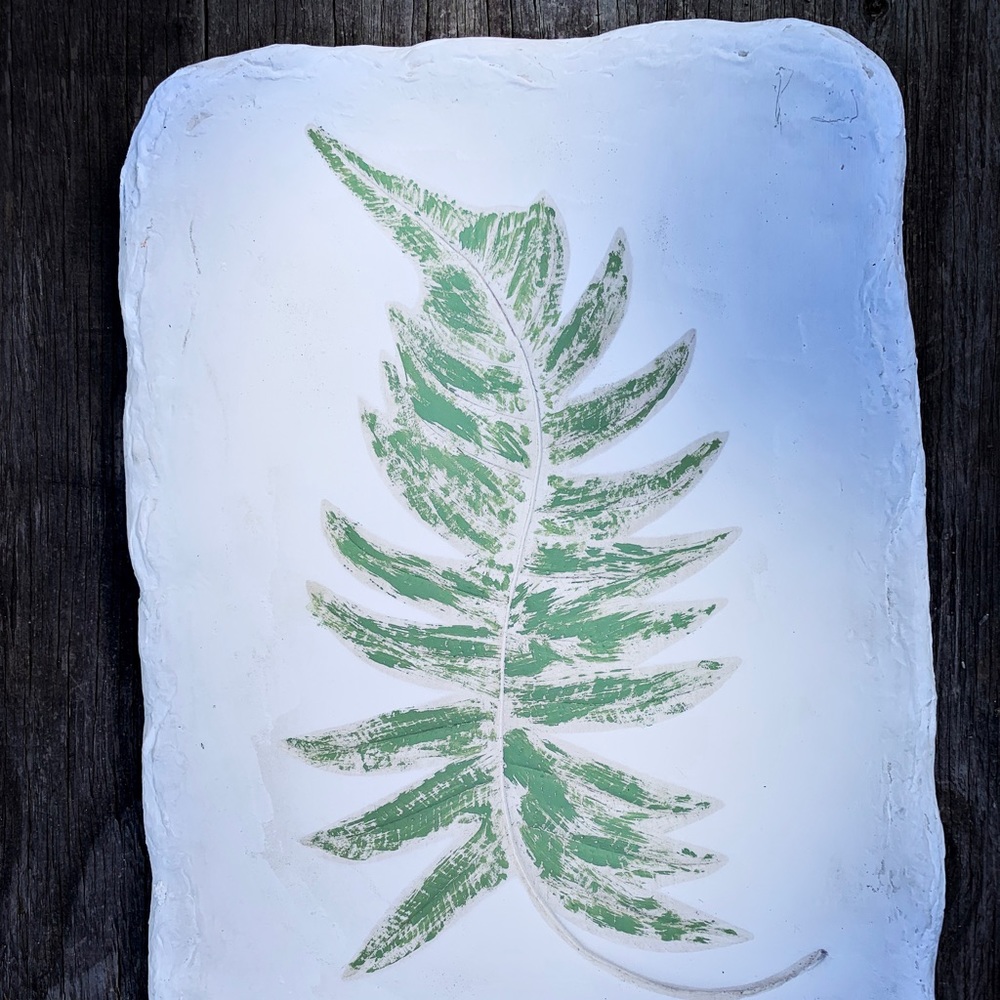 Fern leaf art in plaster plaque